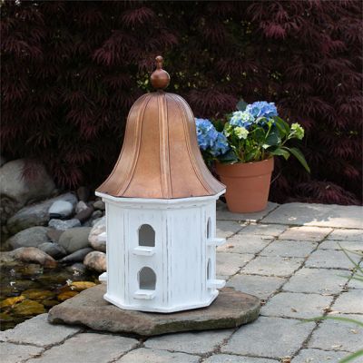 Decorative Metal Birdhouse with Copper Roof
