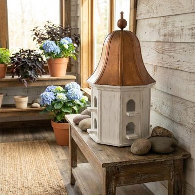 Decorative Metal Birdhouse with Copper Roof