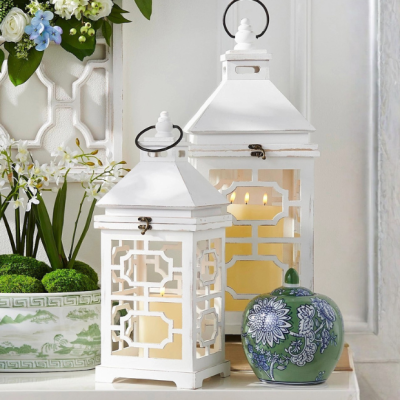Decorative Open Geometric Panel Lantern Set of 2