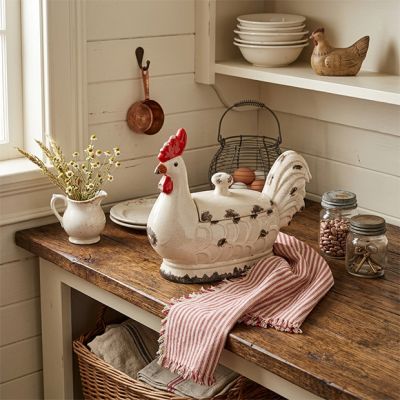 Decorative Rooster Stoneware Container