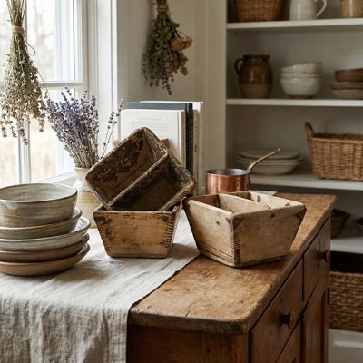 Decorative Vintage Wood Rice Container