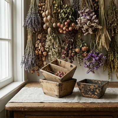 Decorative Vintage Wood Rice Container