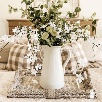 Decorative Whitewashed Rattan Trays Set of 2