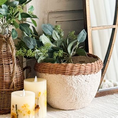 Decorative Wicker Rim Paper Mache Bowl