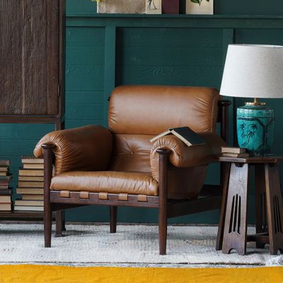 Deep Seat Cognac Leather Armchair | SHIPS FREE