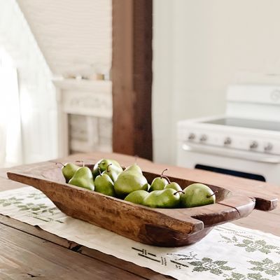 Deep Wooden Dough Bowl With Handles