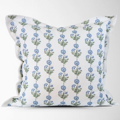 Delicate Blue Floral Square Throw Pillow Cover