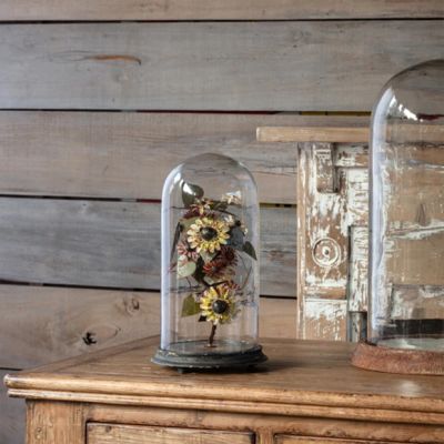 Delicate Metal Flowers Under Glass Cloche