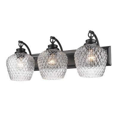 Diamond Cut Glass 3 Shade Vanity Light In Matte Black