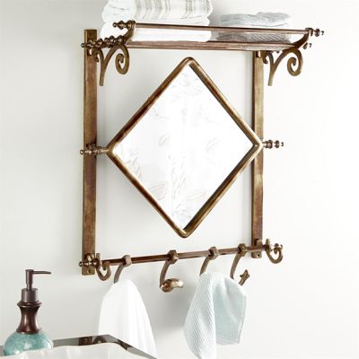 Diamond Mirror Bathroom Wall Rack With Hooks