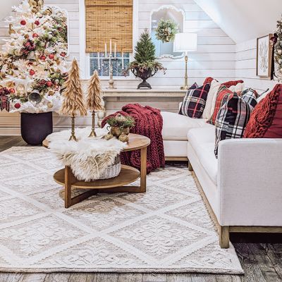 Diamond Pattern Ivory/Red Area Rug