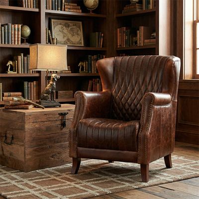Diamond Quilted Leather Wing Back Chair
