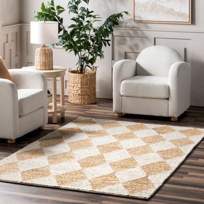 Diamond Striped Jute Area Rug Natural