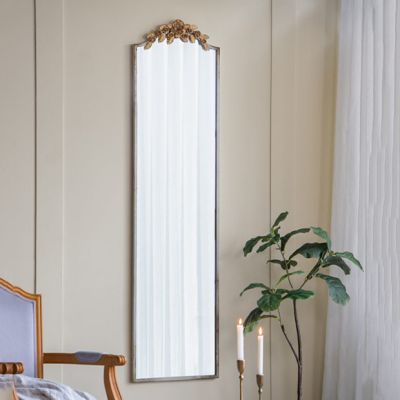 Distressed Arched Full Length Mirror with Floral Crown