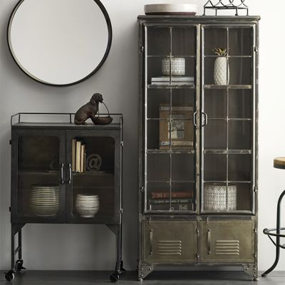 Distressed Black Metal Cabinet With 4 Doors