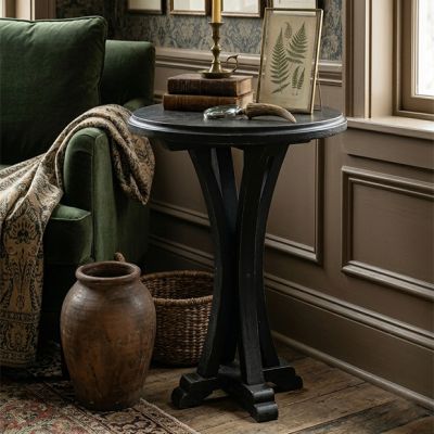 Distressed Black Round Farmhouse Side Table