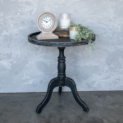 Distressed Black Wood Round Accent Table