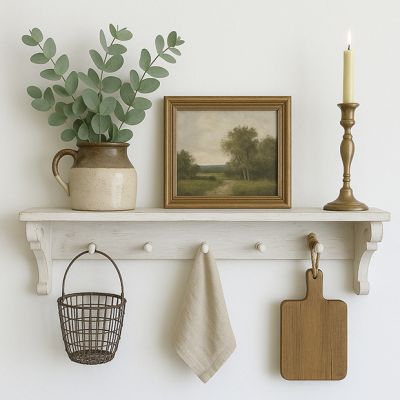 Distressed Carved Wood Wall Shelf