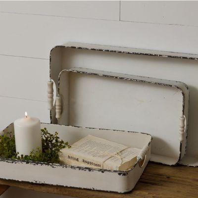 Distressed Classic Metal Tray Set of 3