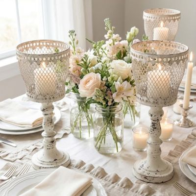 Distressed Finespun Metal Candle Holder