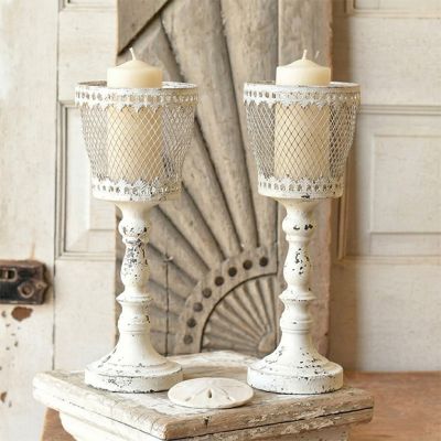 Distressed Finespun Metal Candle Holder
