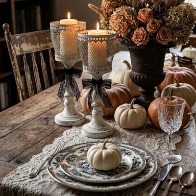 Distressed Finespun Metal Candle Holder Set of 2