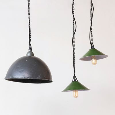 Distressed Found Green Metal Pendant Light