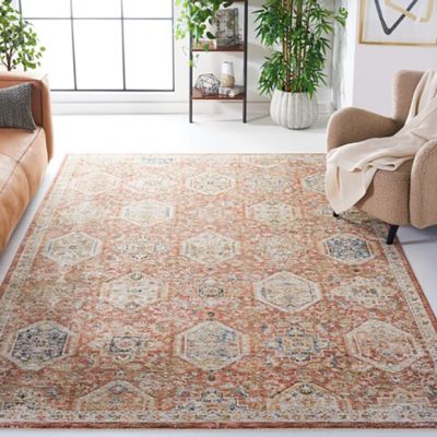 Distressed Geometric Pattern Rust/Blue Area Rug