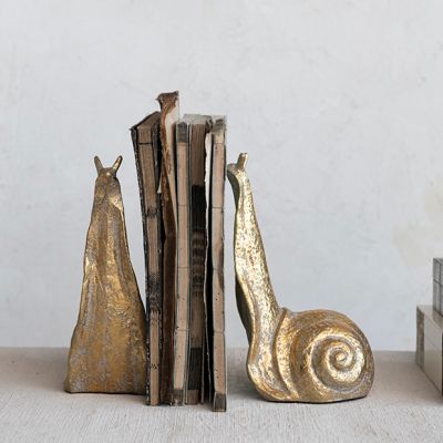 Distressed Gold Finish Snail Bookends