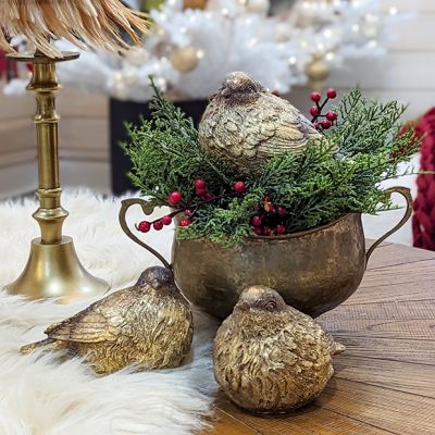 Distressed Gold Finish Tabletop Bird Figurines Set of 3