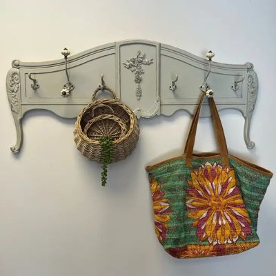 Distressed Green 6 Hook Wall Mount Coat Rack