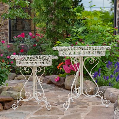 Distressed Iron Plant Stand Table Set of 2
