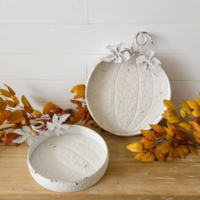Distressed Metal Pumpkin Tray Set of 2