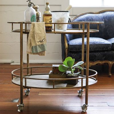 Distressed Metal Serving Cart On Wheels