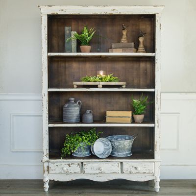 Distressed Open Shelf Library Bookcase