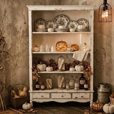 Distressed Open Shelf Library Bookcase