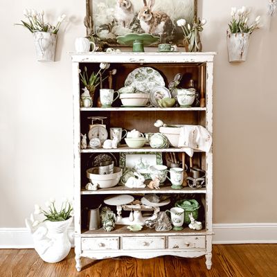 Distressed Open Shelf Library Bookcase