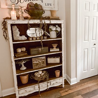 Distressed Open Shelf Library Bookcase