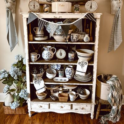 Distressed Open Shelf Library Bookcase