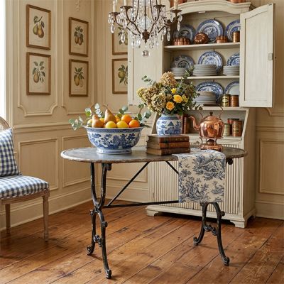 Distressed Oval Top Metal Console Table