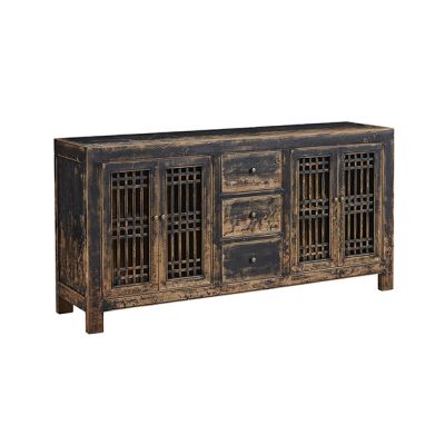 Distressed Pine Sideboard With Lattice Doors