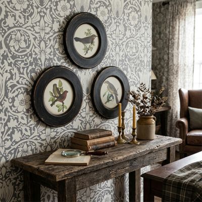 Distressed Round Bird Print Wall Decor Set of 3