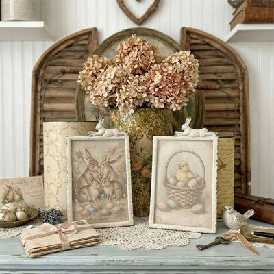 Distressed White Leaping Bunny Photo Frame Set of 2