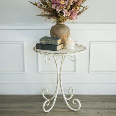 Distressed White Metal Side Table