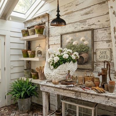 Distressed White Swan Planter