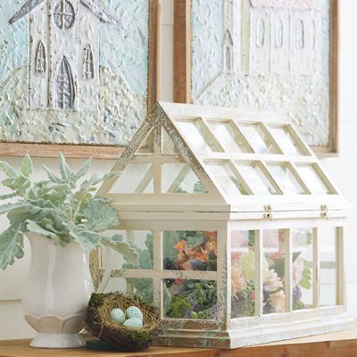Distressed White Tabletop Terrarium 24 Inch