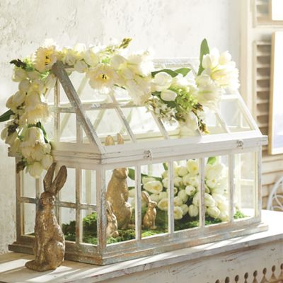 Distressed White Tabletop Terrarium 32 inch