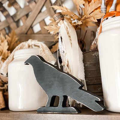 Distressed Wood Crow Tabletop Decor Set of 2