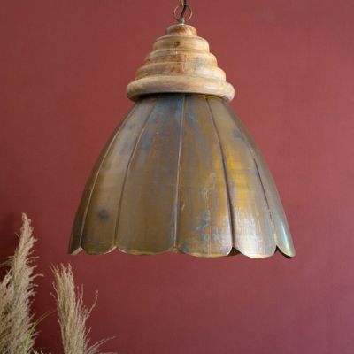 Dome Flower Wood and Metal Pendant Light