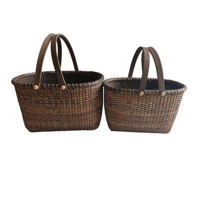 Double Handled Rattan Basket Set of 2